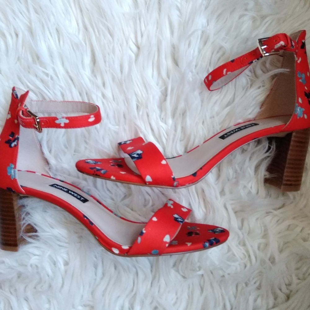 Nine West Floral Red Strappy Heels